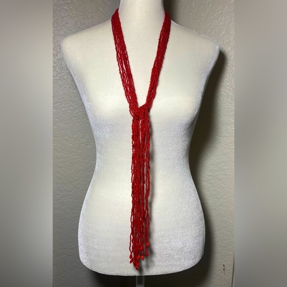 Vintage Hand tied Terracotta Coral  Bolo Style Seedbead Necklace - Picture 1 of 5